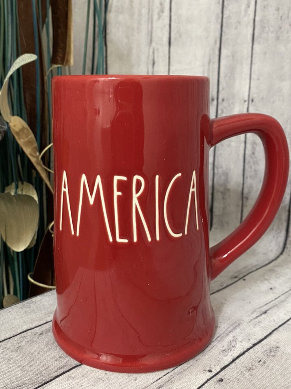 Rae Dunn red america tall beer coffee tea patriotic ceramic mug